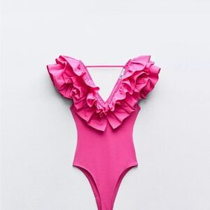 NWOT Zara Pink Ruffled Bodysuit